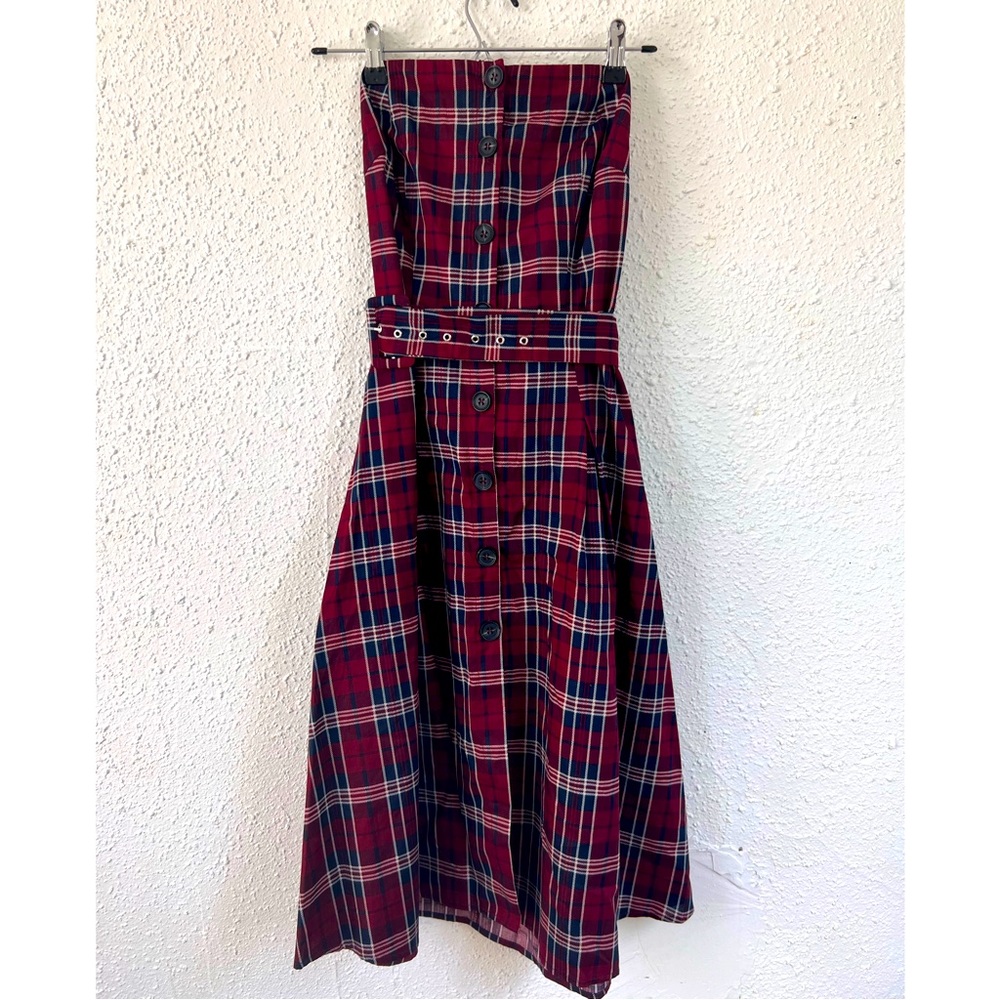 Haute monde strapless plaid dress